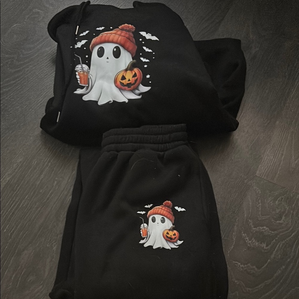 SHEIN Black and Orange Ghost Graphic Sweatshirt